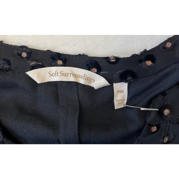 Soft Surroundings Women Sheer Overlay Top PM Black Swiss Dots Flutter Sleeve - Picture 10 of 11